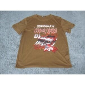 Romwe Shirt Adult Medium Brown Graphic Print Competition First Short Sleeve